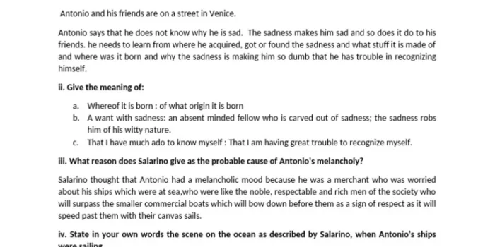 Merchant of Venice Workbook Answers